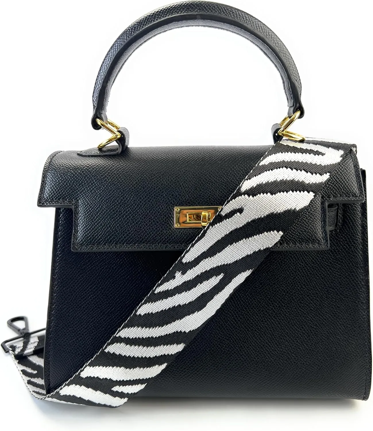 Purse Straps Replacement Crossbody Zebra Stripes Print 1-1/2 Inch Wide with Matte Black Buckles Adjustable Shoulder Guitar Strap for Crossbody Bag Purse Handbag