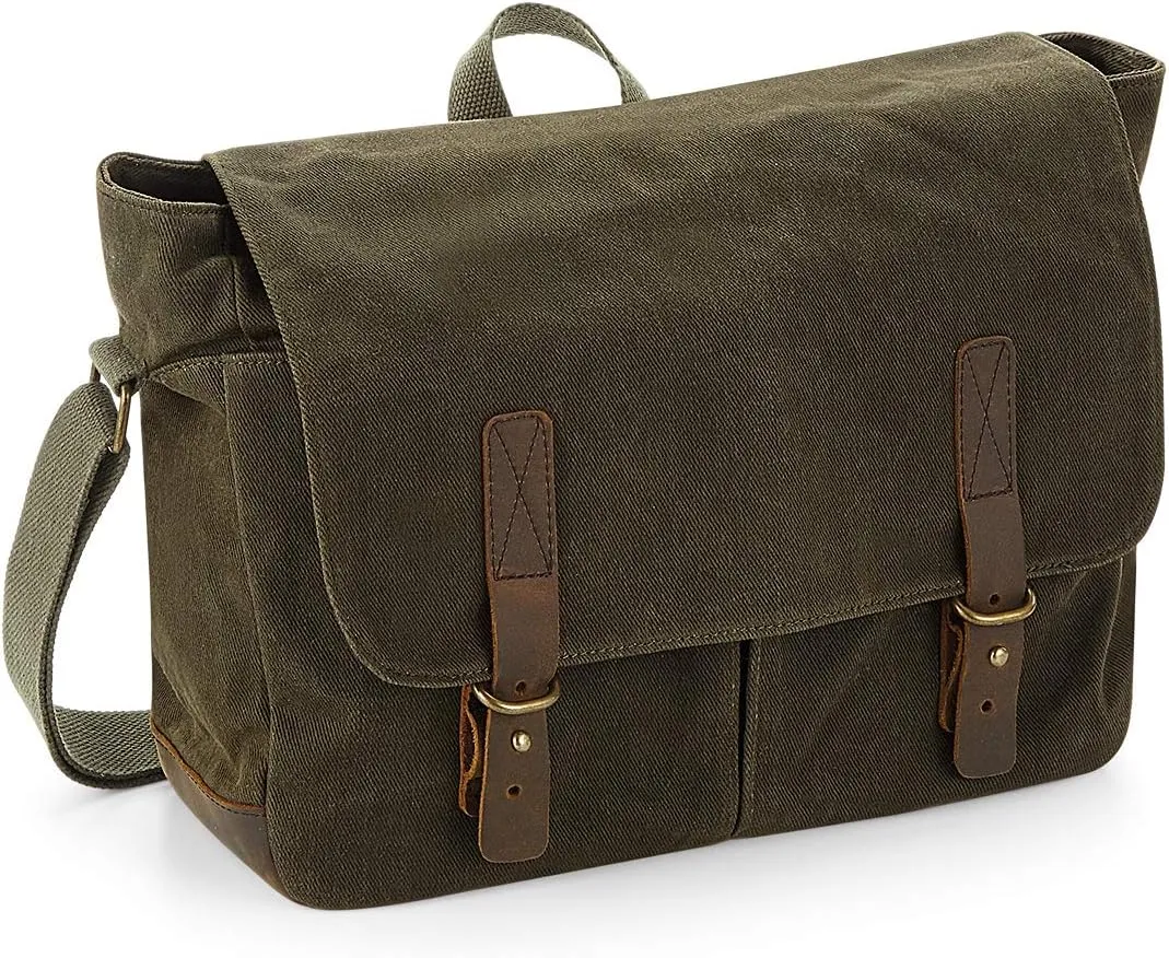 Quadra Heritage Waxed Canvas Messenger Bag (One Size) (Olive Green)