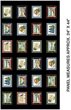 Quality Fabric Nautical Fish Fabric Fishing Lakeside Black 100% Cotton 24" X 44" Panel