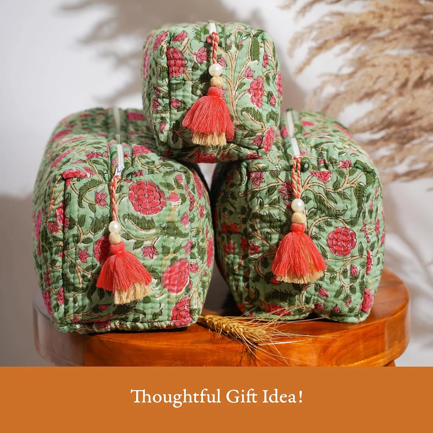 Quilted Floral Makeup Bag Set – Rambling Rose Pattern 3 Sizes, Waterproof Lining, Make Up Travel Cosmetic & Toiletry Bags For Traveling Women