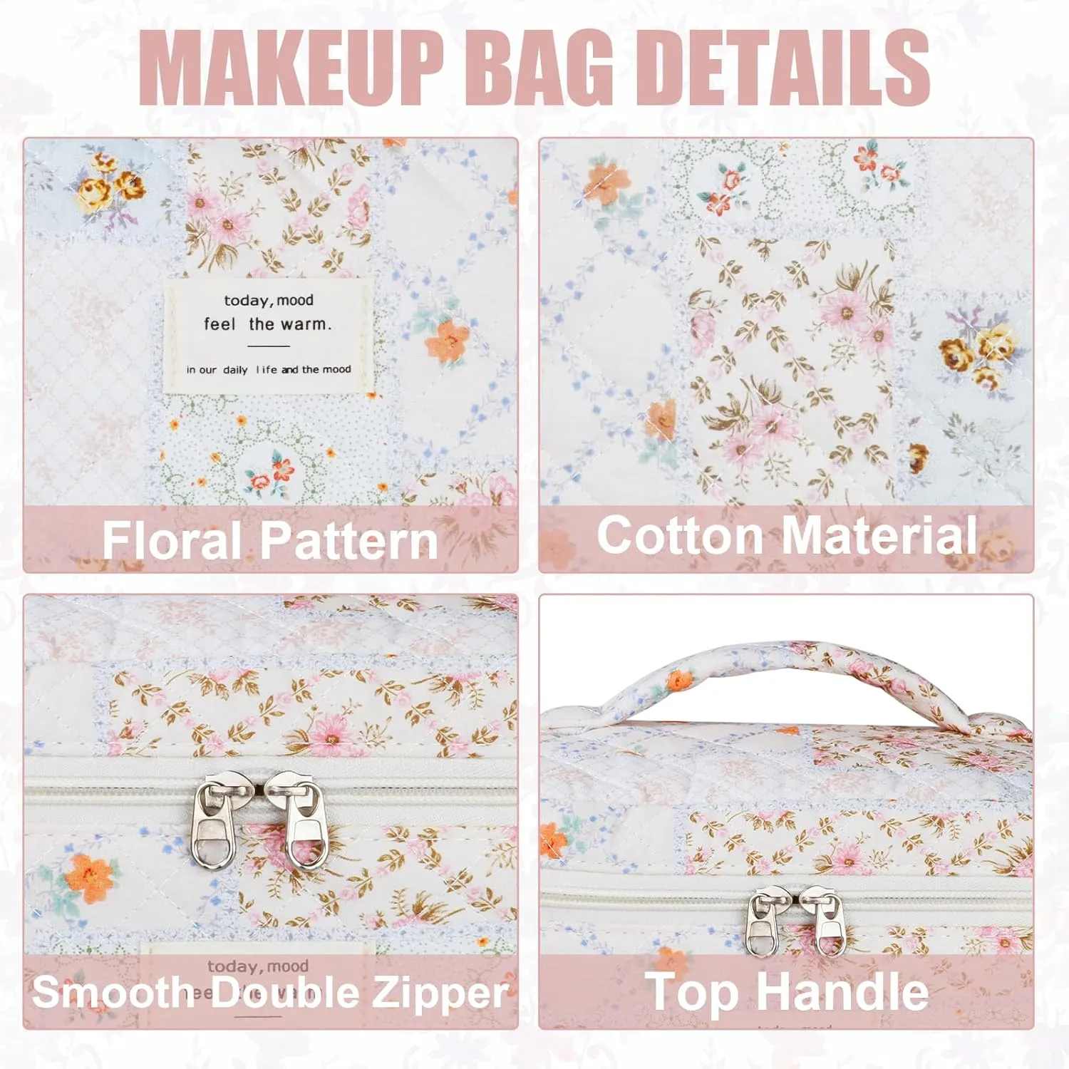 Quilted Makeup Bag Set, 3Pcs Large Checkered Corduroy Cosmetic Bags, Cute Coquette Makeup Bag Toiletry Zipper Pouch Bag for Women and Girls Checkered