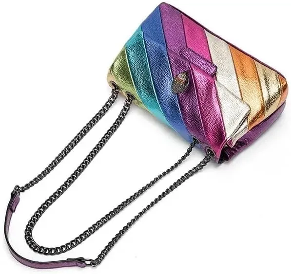 Rainbow Handbag Patchwork Crossbody Bag Shoulder Bag Women's Handbag PU Shoulder Bag (26X15X11.5 CM,Rainbow)
