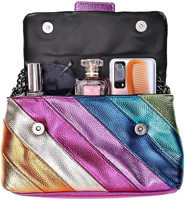 Rainbow Handbag Patchwork Crossbody Bag Shoulder Bag Women's Handbag PU Shoulder Bag (26X15X11.5 CM,Rainbow)
