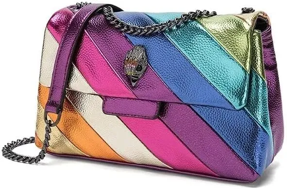 Rainbow Handbag Patchwork Crossbody Bag Shoulder Bag Women's Handbag PU Shoulder Bag (26X15X11.5 CM,Rainbow)