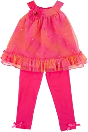 Rare Editions Girls Paillette Dotted Top with Legging (4T, Fuchsia)