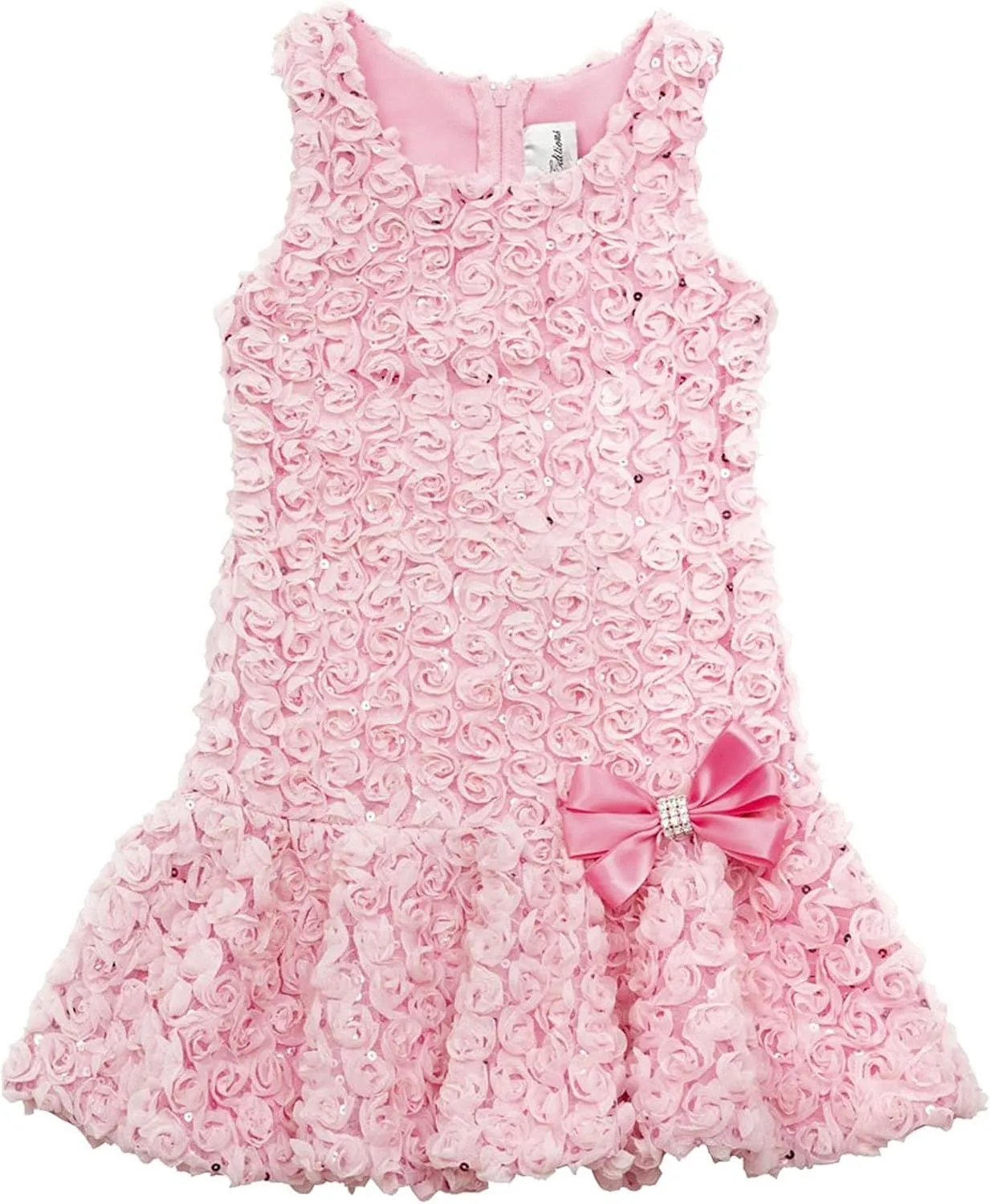Rare Editions Little Girls' Pink Bonaz Rosettes Sequins Drop Waist Dress