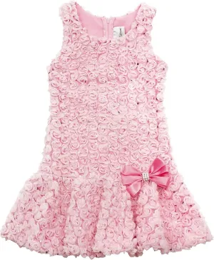 Rare Editions Little Girls' Pink Bonaz Rosettes Sequins Drop Waist Dress