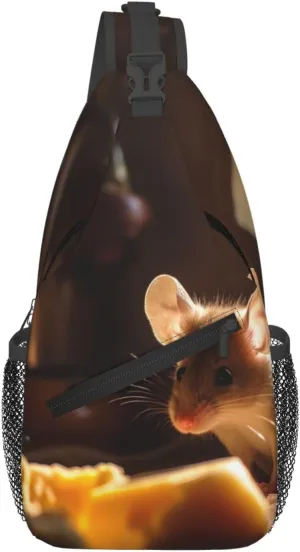 rat Graphic crossbody backpack for men and women, perfect for casual hiking, available in chest or shoulder styles