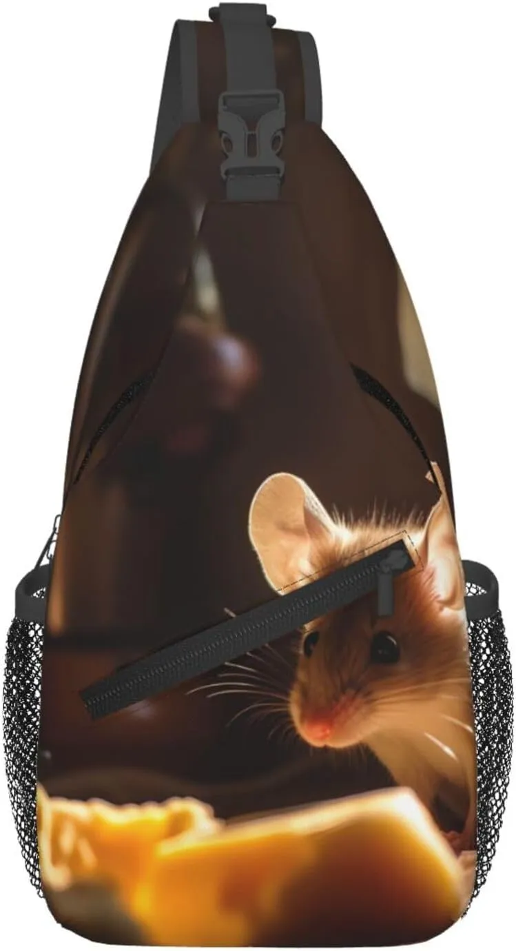 rat Graphic crossbody backpack for men and women, perfect for casual hiking, available in chest or shoulder styles
