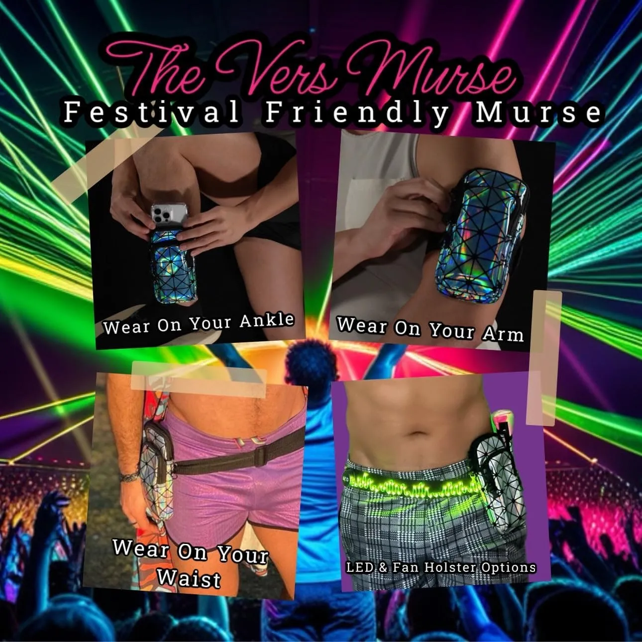 RaveVault Anti-Theft Rave Cell Phone Bag with Locking Zippers, Hidden Pocket – Perfect Phone Pouch for Ravers and Festival Go-ers (GREEN Fan Holster   Green Waves LED Waist Belt)