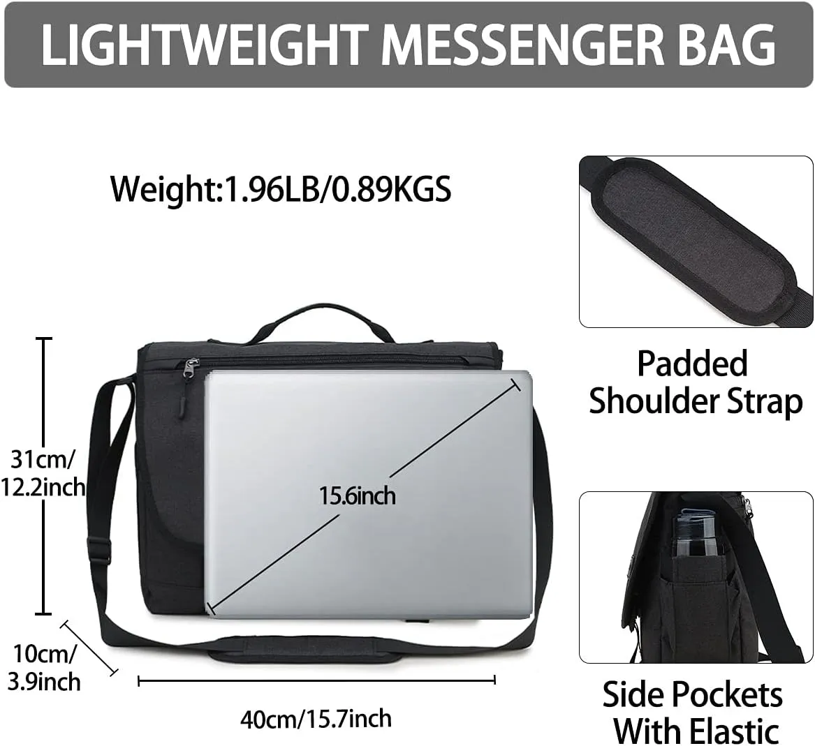 RAVUO Messenger Bag for Men, Water Resistant Lightweight Satchel 15.6 17 Inch Laptop Bags Shoulder Bookbag