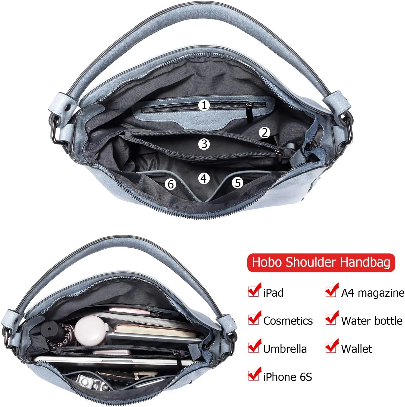 Realer Hobo Crossbody Bags for Women Designer Faux Leather Hobo Handbags Retro Large Size Shoulder Bag Bucket Purse