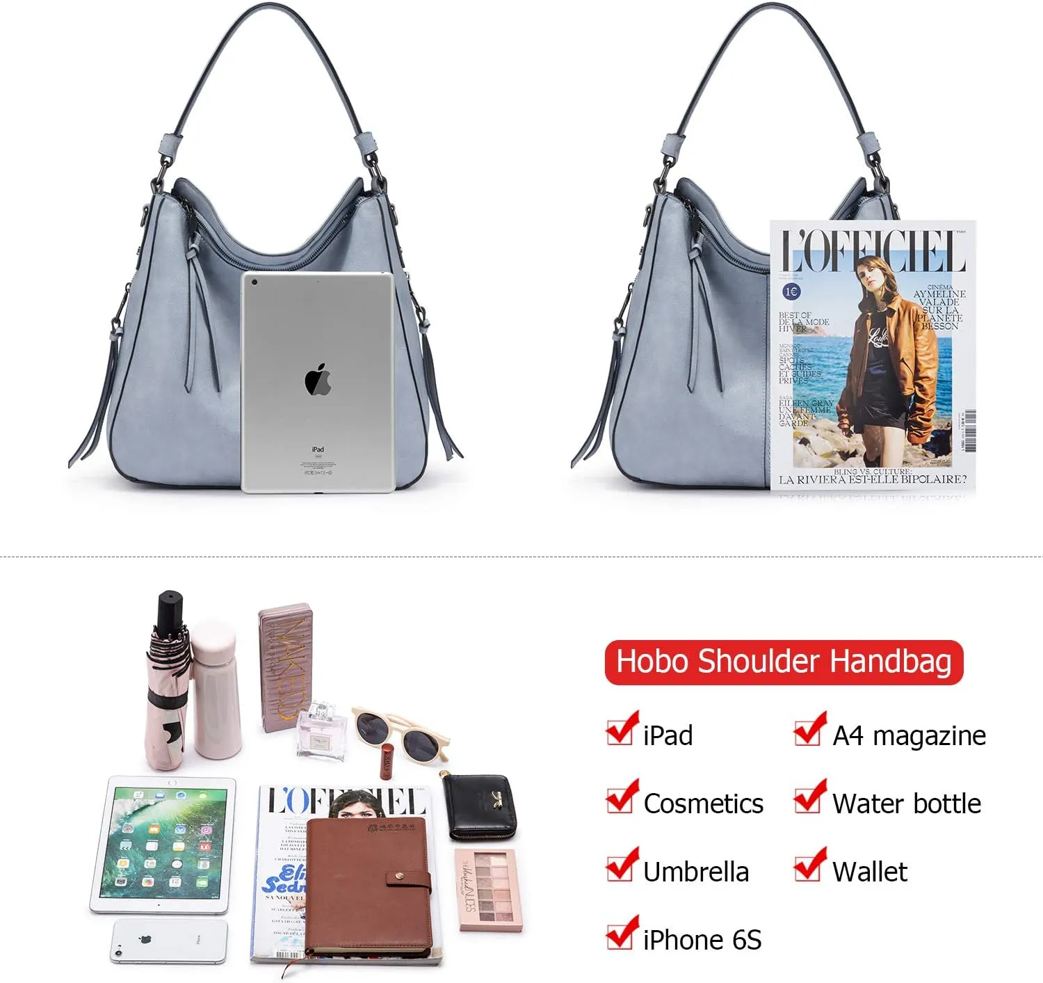 Realer Hobo Crossbody Bags for Women Designer Faux Leather Hobo Handbags Retro Large Size Shoulder Bag Bucket Purse