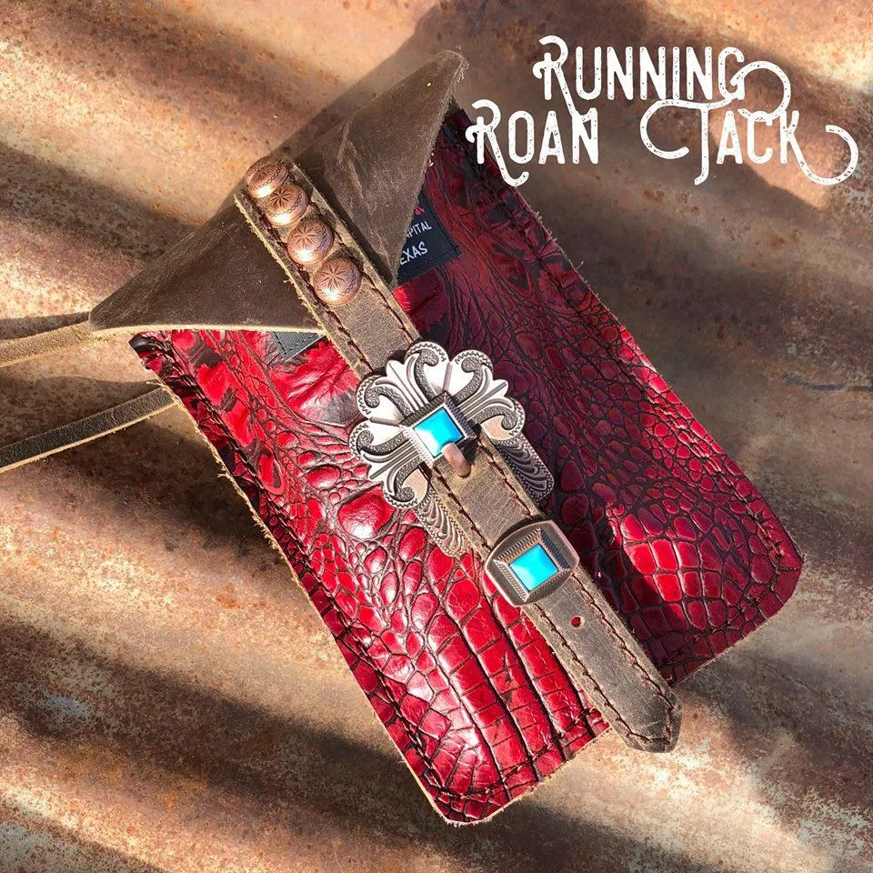Red Croc Mini Saddle Bag with Your Choice of Buckle and Fringe for Phone, Keys, Roping Powder, etc