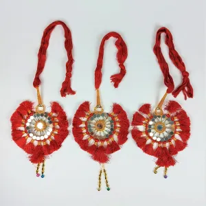 Red Pakistani sun tassel with mirrorwork