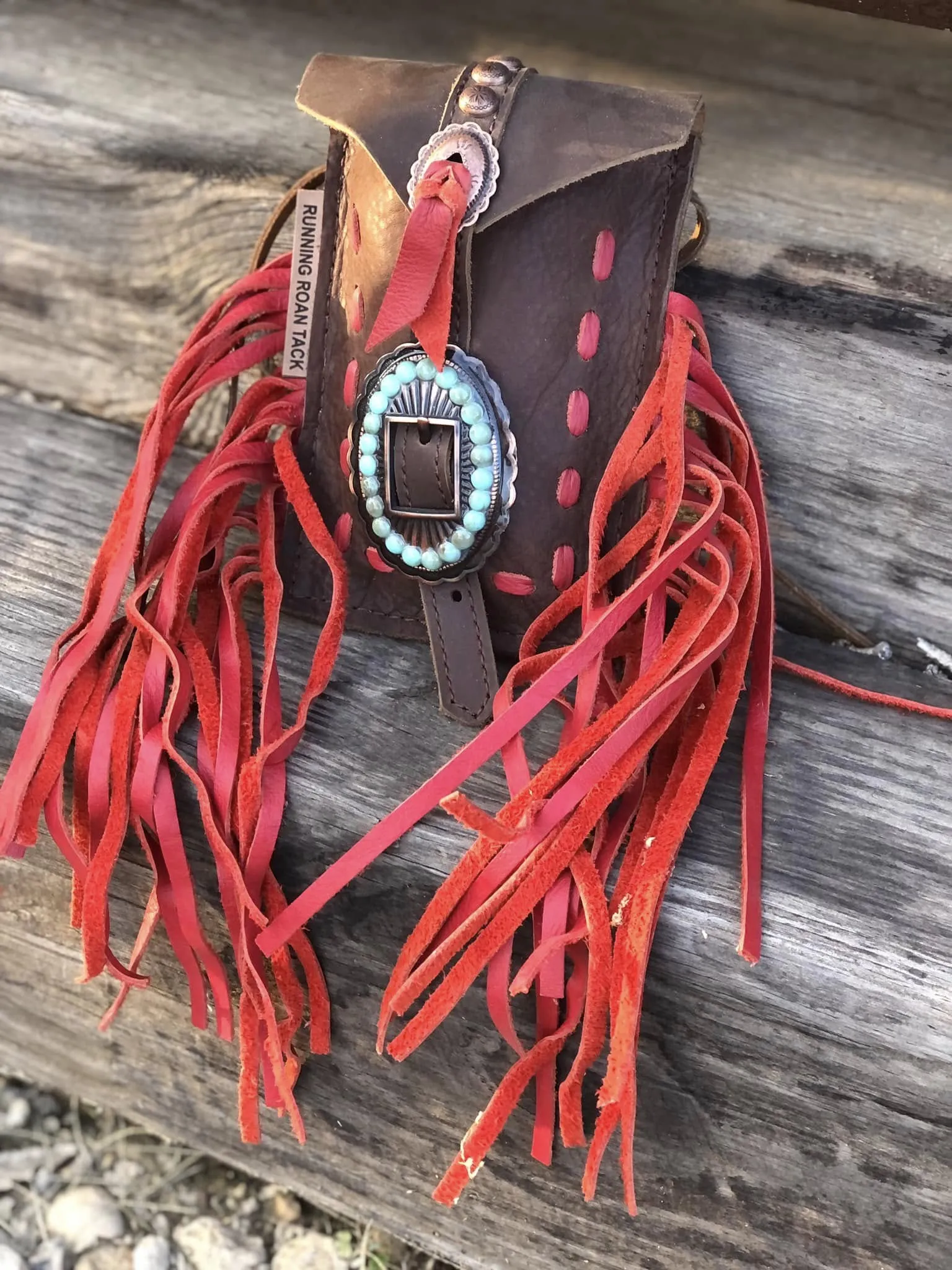 Red Pop Stitch with Fringe Mini Saddle Bag for Phone, Keys, Roping Powder, etc