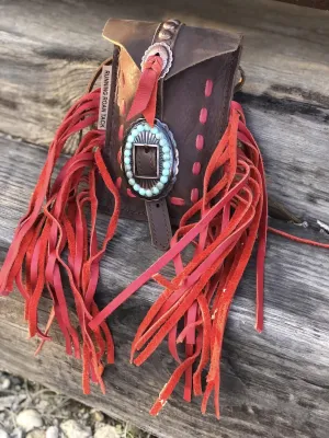Red Pop Stitch with Fringe Mini Saddle Bag for Phone, Keys, Roping Powder, etc