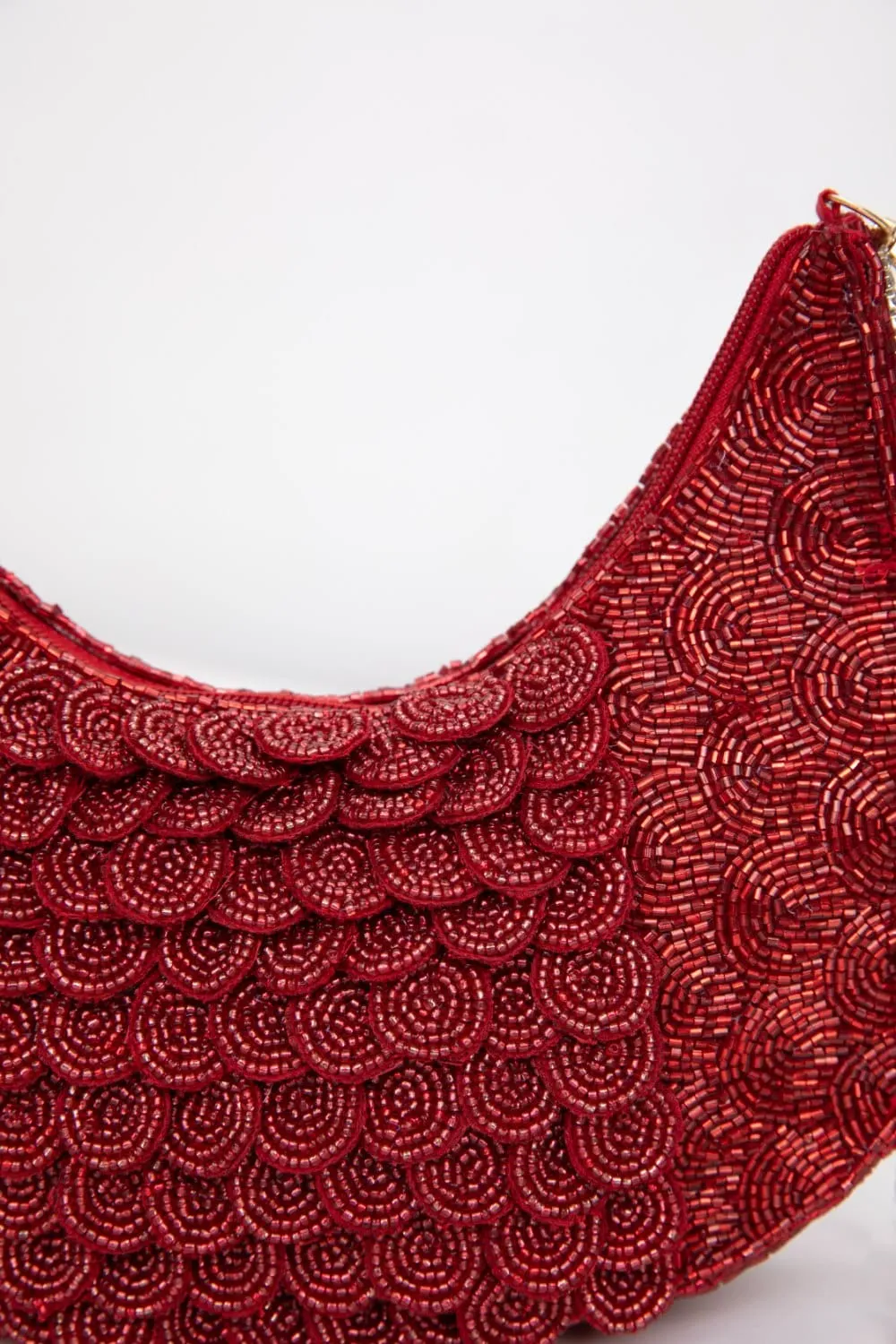 Red Sequin Handbag With Pearl Bead Tassels