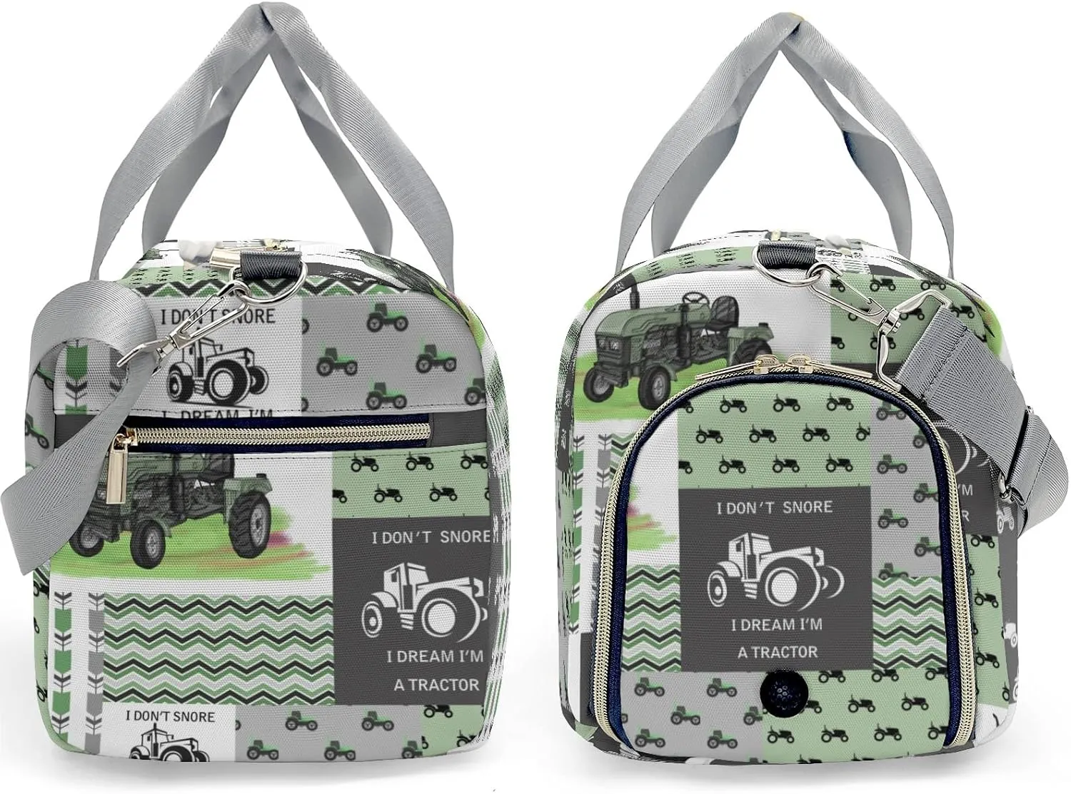 Retro Car Tractor Patchwork Green Personalized Duffel Bag with Name Custom Weekend Bag with Shoe Compartmen for Boys Girls Sports Gym Swim Bag Travel Bag