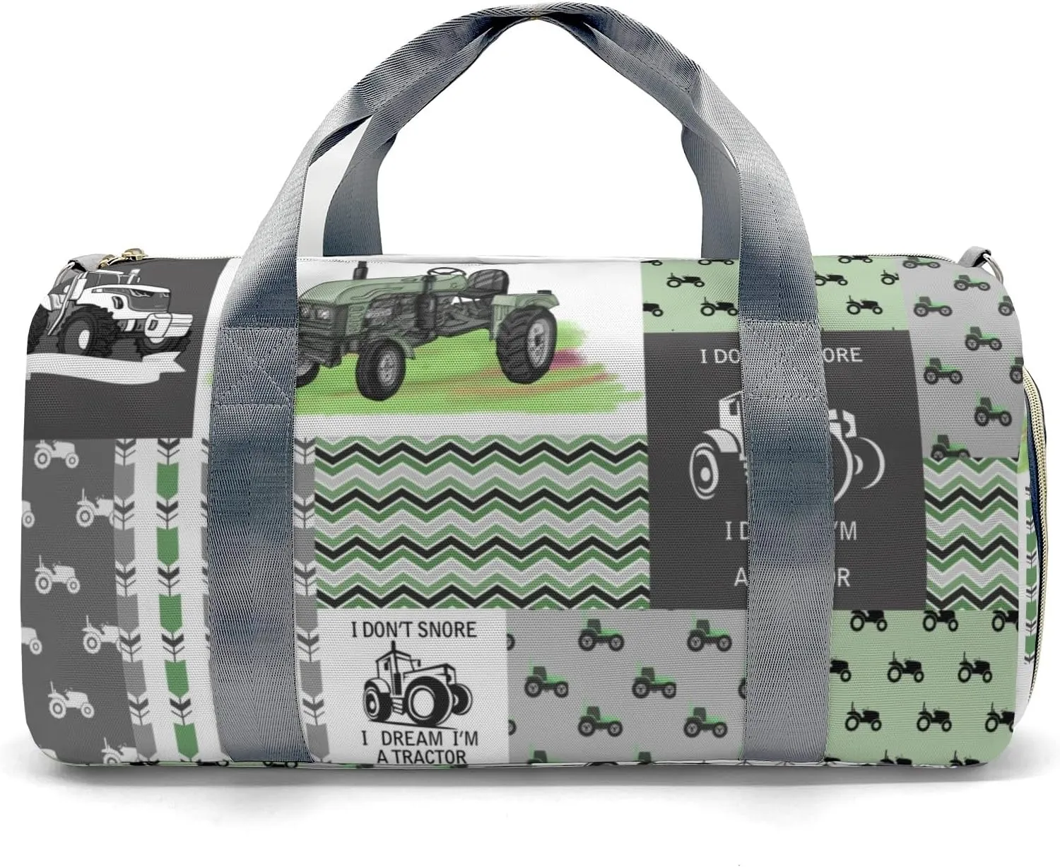 Retro Car Tractor Patchwork Green Personalized Duffel Bag with Name Custom Weekend Bag with Shoe Compartmen for Boys Girls Sports Gym Swim Bag Travel Bag