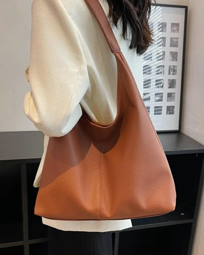 Retro Shoulder Bag Slouchy Tote Bag for Women Soft Leather Handbags Work Purse Ladies Top Handle Bag Large Capacity 2Pcs