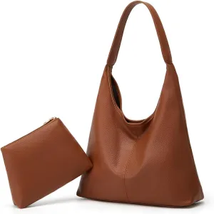 Retro Shoulder Bag Slouchy Tote Bag for Women Soft Leather Handbags Work Purse Ladies Top Handle Bag Large Capacity 2Pcs