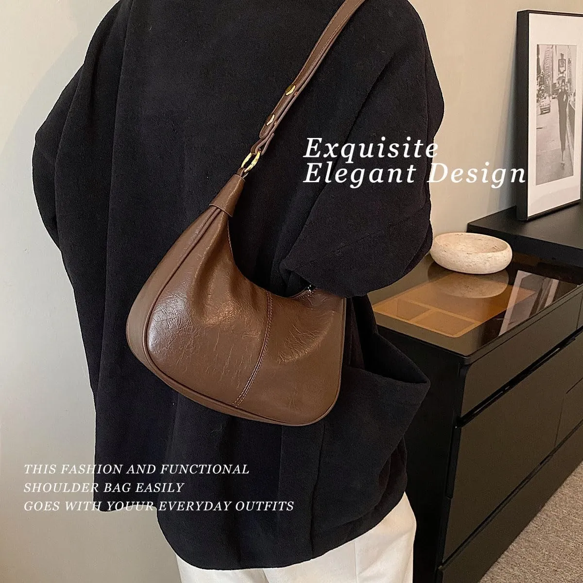 Retro Shoulder Bags for Women Vegan Leather Tote Handbags Slouchy Large Crossbody Bag with Adjustable Strap