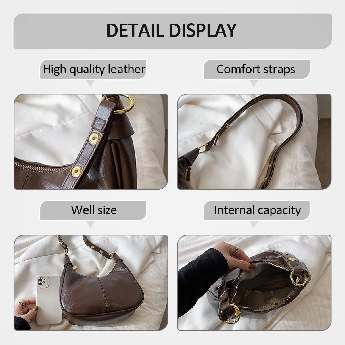 Retro Shoulder Bags for Women Vegan Leather Tote Handbags Slouchy Large Crossbody Bag with Adjustable Strap
