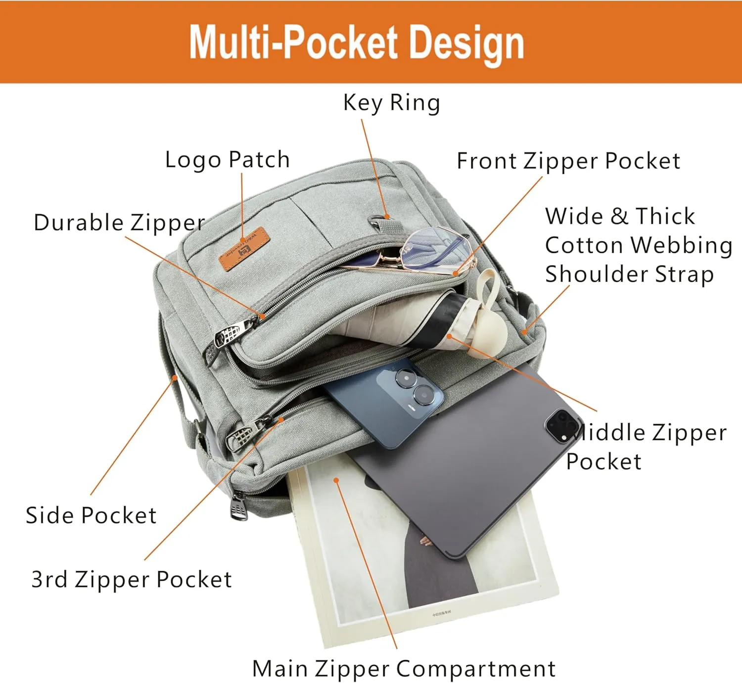 Rfid Crossbody Messenger Bag with Water Bottle Holders, 13 inch Laptop Shoulder Bag, Sling Satchel Purse w/Built-in Wallet
