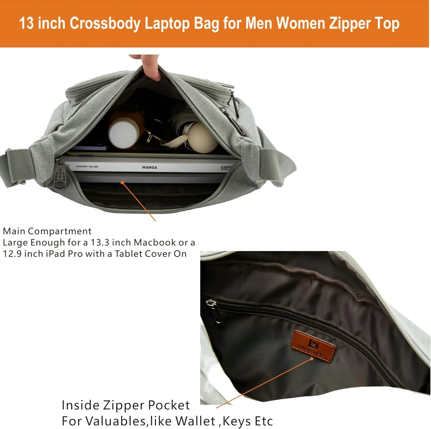 Rfid Crossbody Messenger Bag with Water Bottle Holders, 13 inch Laptop Shoulder Bag, Sling Satchel Purse w/Built-in Wallet