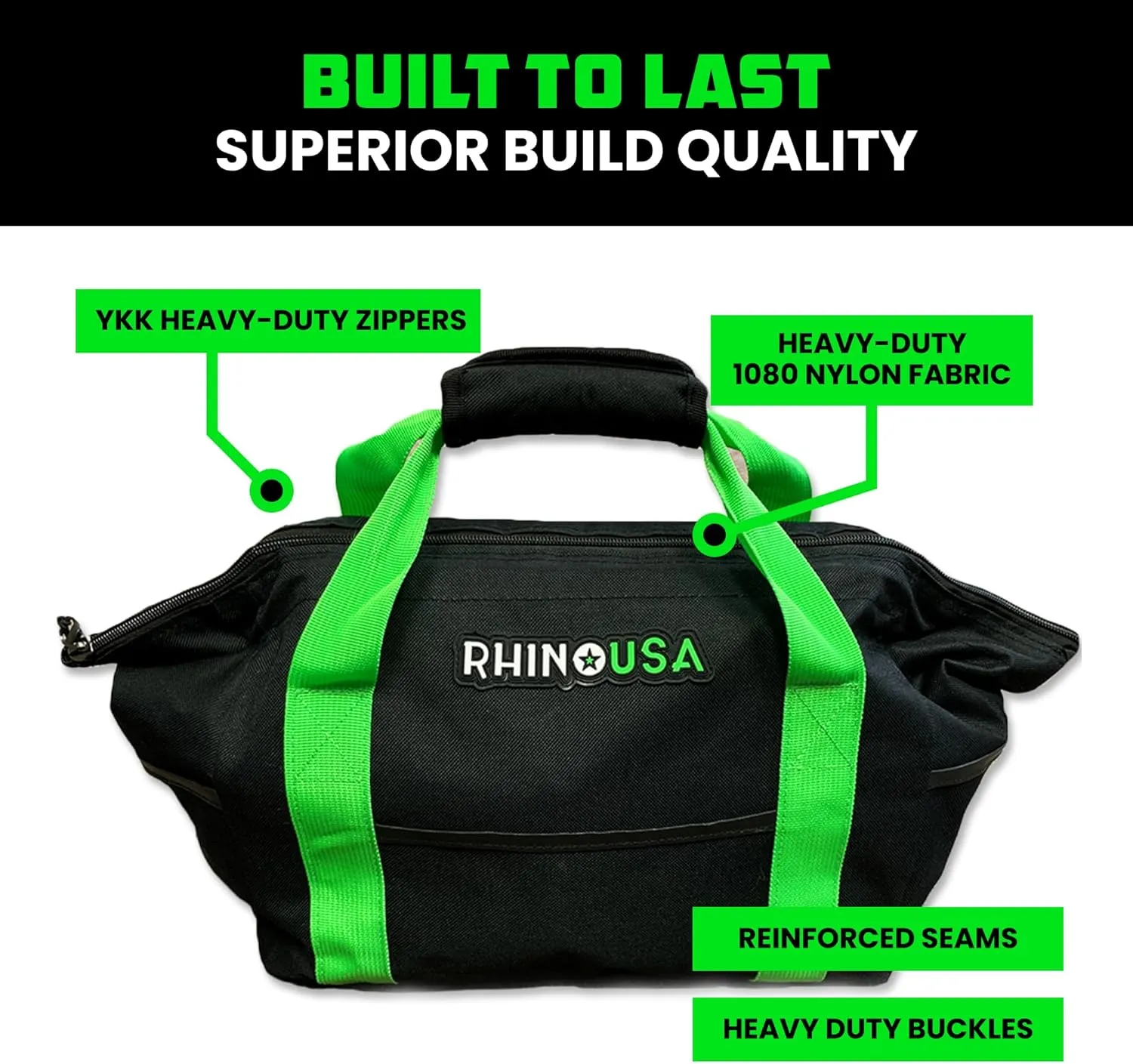 Rhino USA Heavy Duty Recovery Gear Storage Bag - Ultimate Recovery Kit Equipment Bag For Off-Road Gear and 4x4 Accessories - Fits Tow Straps, Shackles, Snatch Block, and UTV Accessories(Green)
