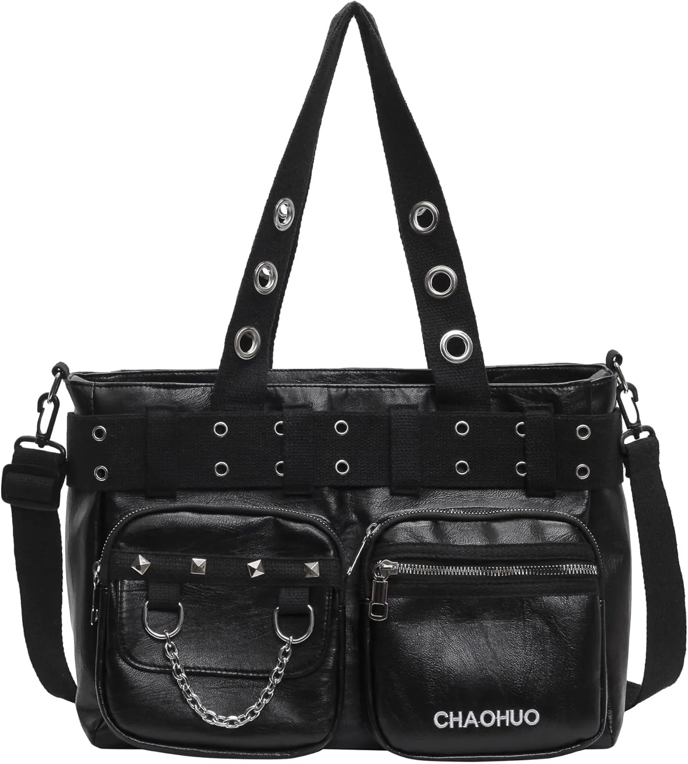 Rivet Crossbody Tote Bags for Women Black Punk Faux Leather Hobo Rivet Bag