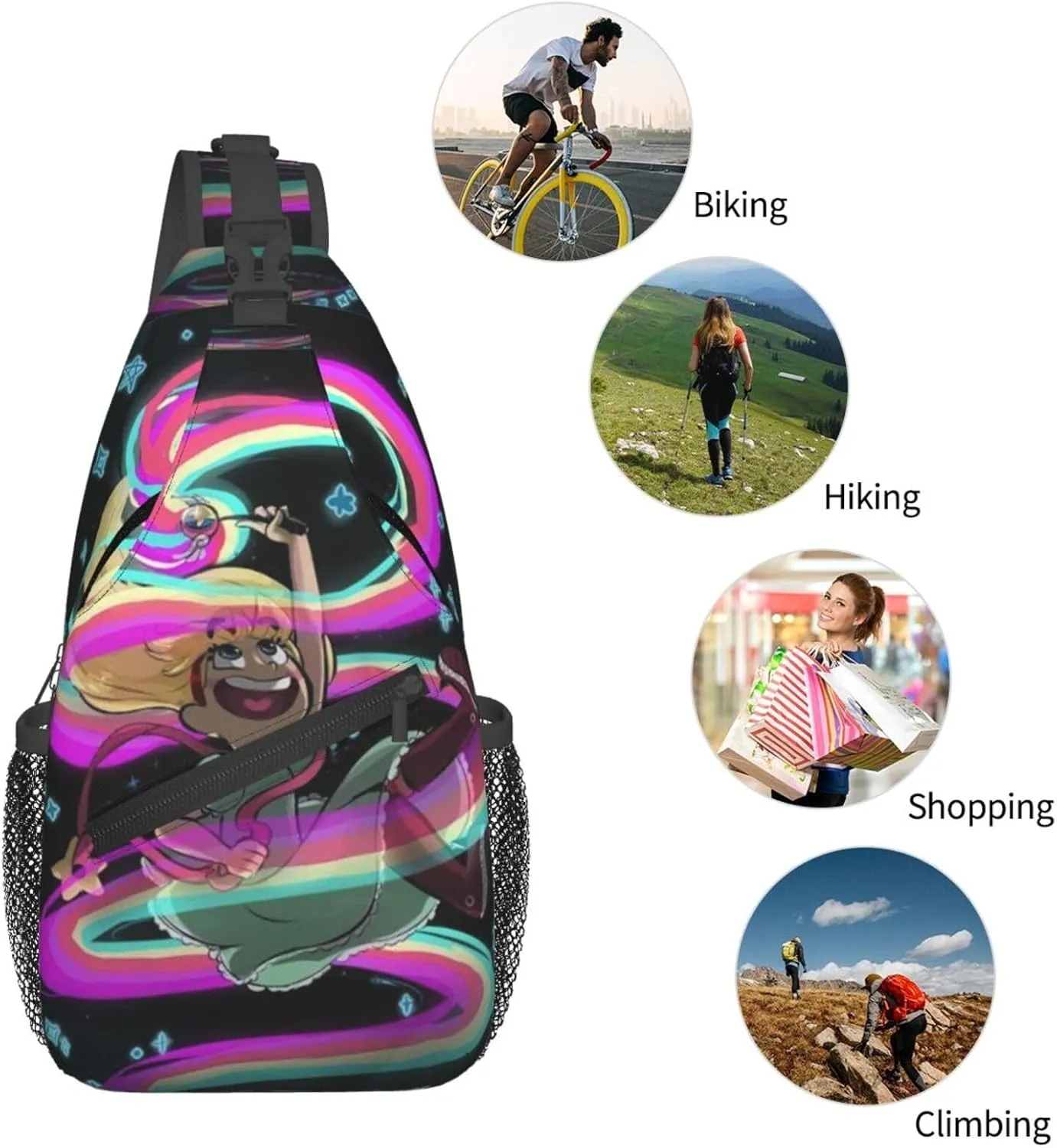 S-tar Butterfly Princess Messenger Bag Backpack Crossbody Bag Shoulder Bag Travel Hiking Backpack Unisex Black