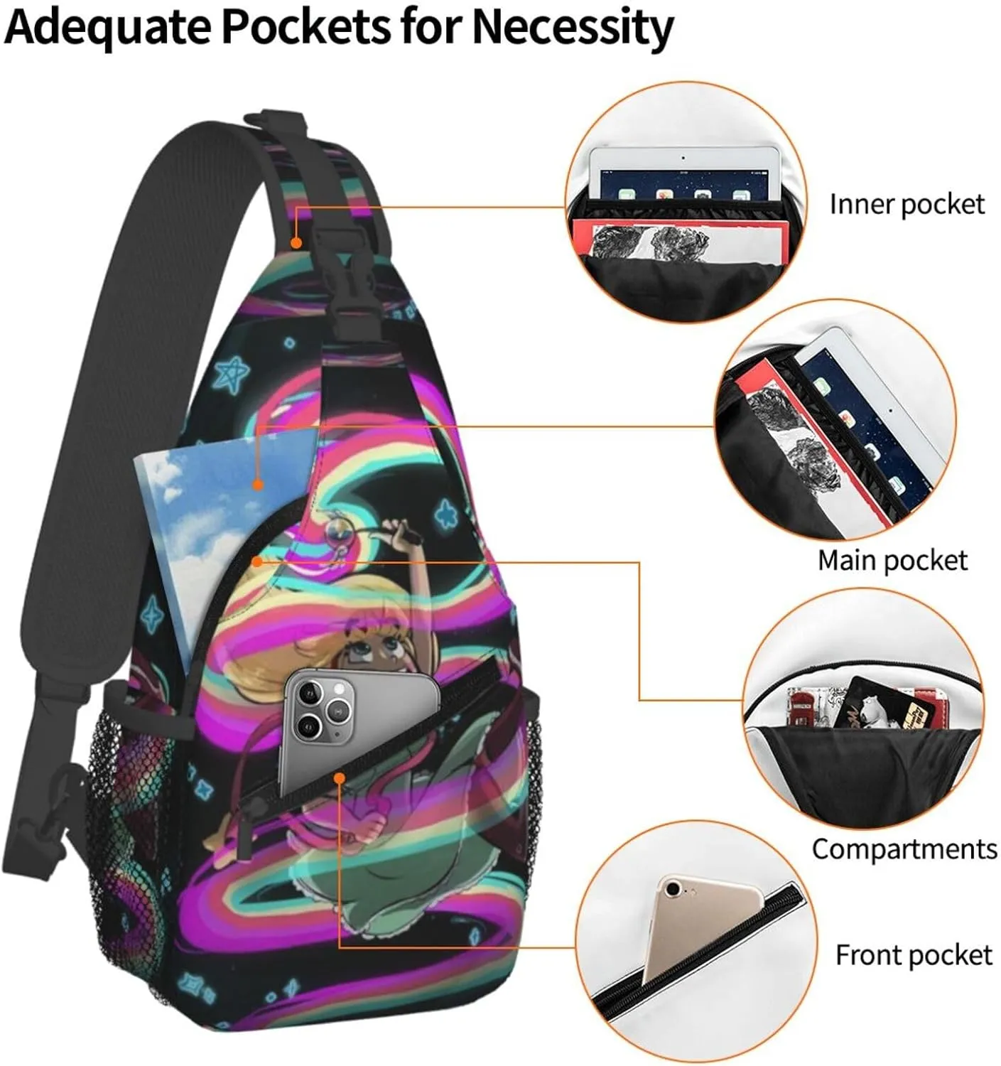 S-tar Butterfly Princess Messenger Bag Backpack Crossbody Bag Shoulder Bag Travel Hiking Backpack Unisex Black