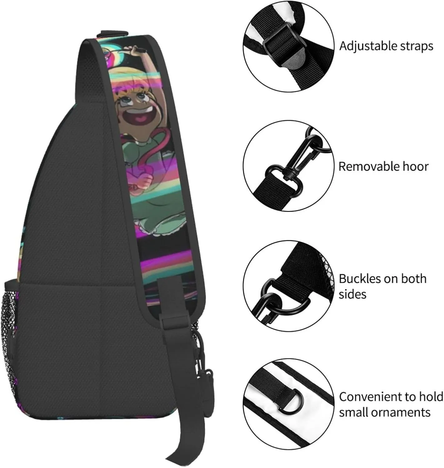 S-tar Butterfly Princess Messenger Bag Backpack Crossbody Bag Shoulder Bag Travel Hiking Backpack Unisex Black