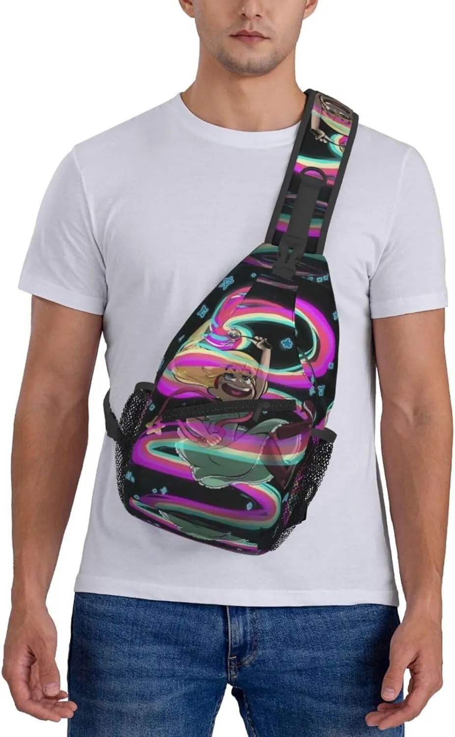 S-tar Butterfly Princess Messenger Bag Backpack Crossbody Bag Shoulder Bag Travel Hiking Backpack Unisex Black