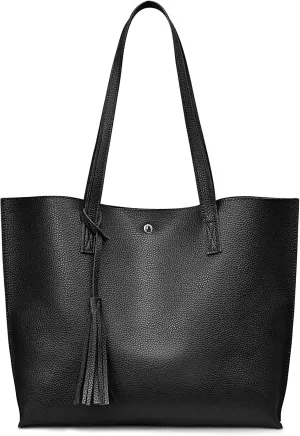 S-ZONE Women Genuine Leather Tote Bag Big Shoulder Purse Soft Handbag with Tassel