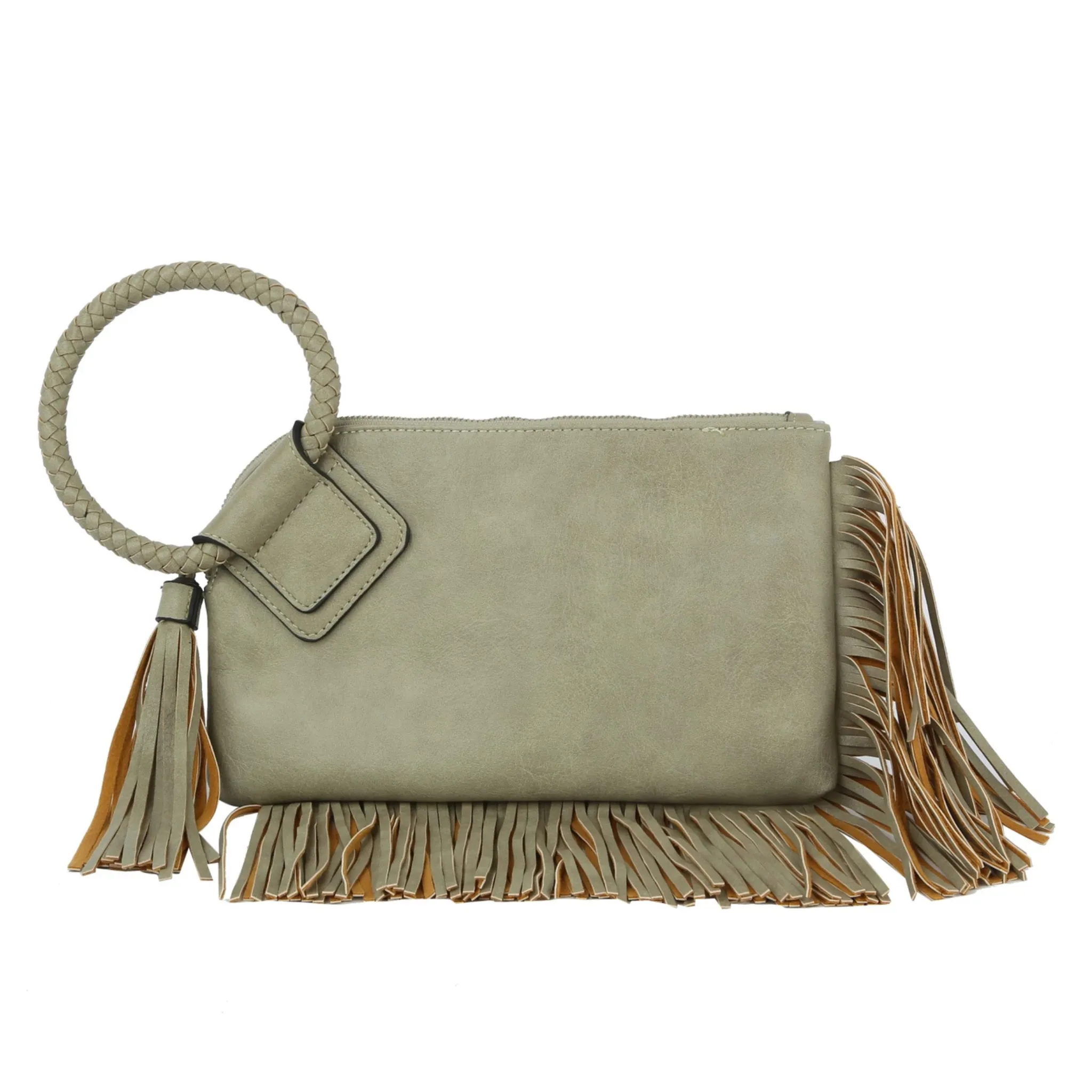 Sage Fringe Wristlet/Clutch