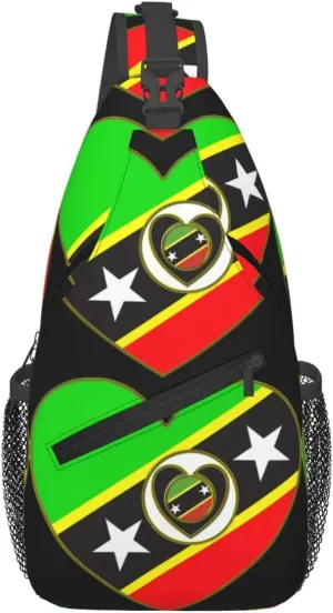 Saint Kitts And Nevis Flag Chest Sling Bag Crossbody Shoulder Backpack Bag Gym Cycling Daypack Travel Hiking Cross Bag