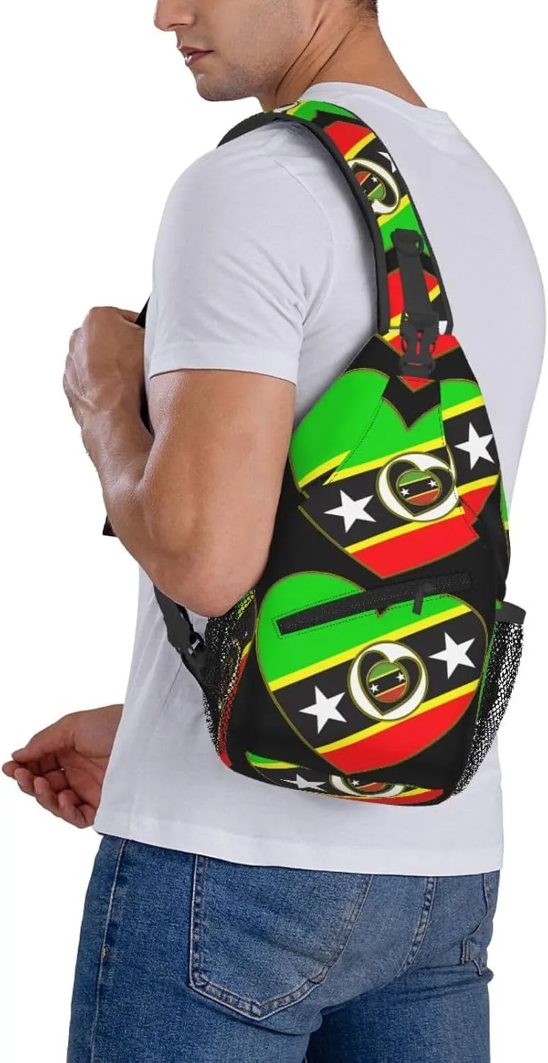 Saint Kitts And Nevis Flag Chest Sling Bag Crossbody Shoulder Backpack Bag Gym Cycling Daypack Travel Hiking Cross Bag