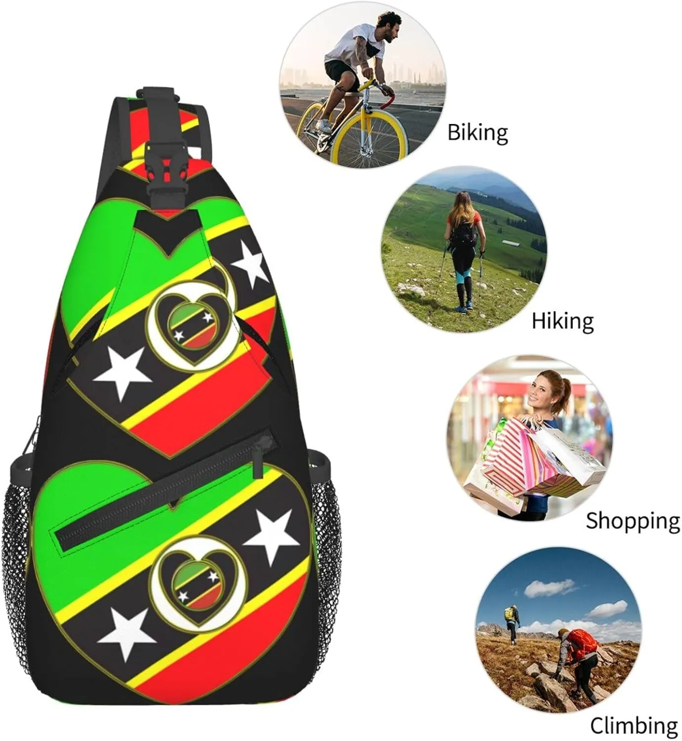 Saint Kitts And Nevis Flag Chest Sling Bag Crossbody Shoulder Backpack Bag Gym Cycling Daypack Travel Hiking Cross Bag