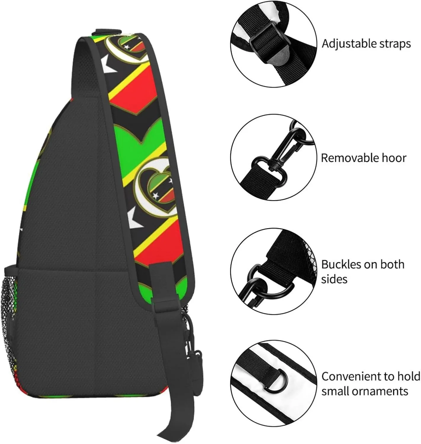 Saint Kitts And Nevis Flag Chest Sling Bag Crossbody Shoulder Backpack Bag Gym Cycling Daypack Travel Hiking Cross Bag