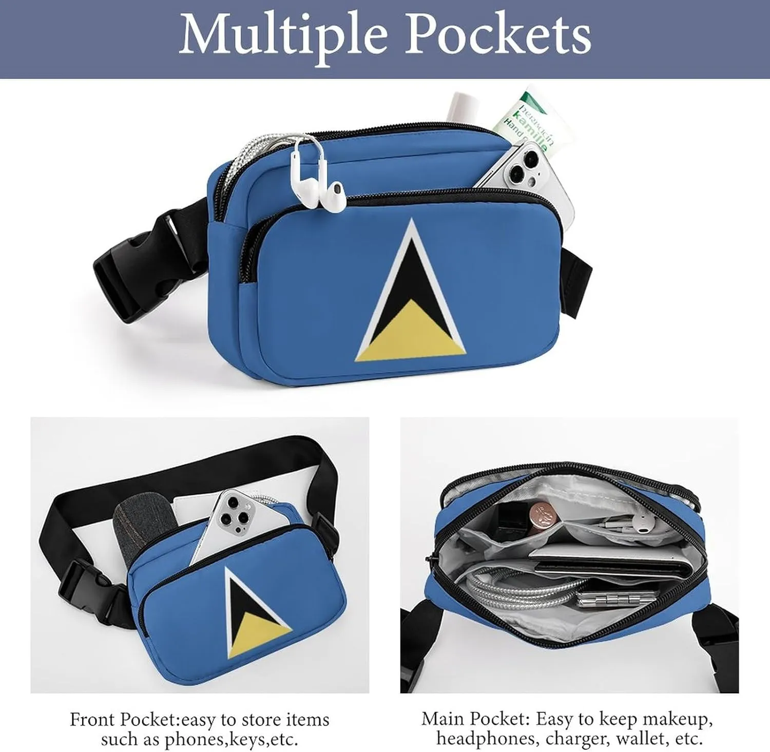 Saint Lucia Flag Unisex Mini Belt Bag with Adjustable Strap Small Fanny Pack Crossbody Chest Bag