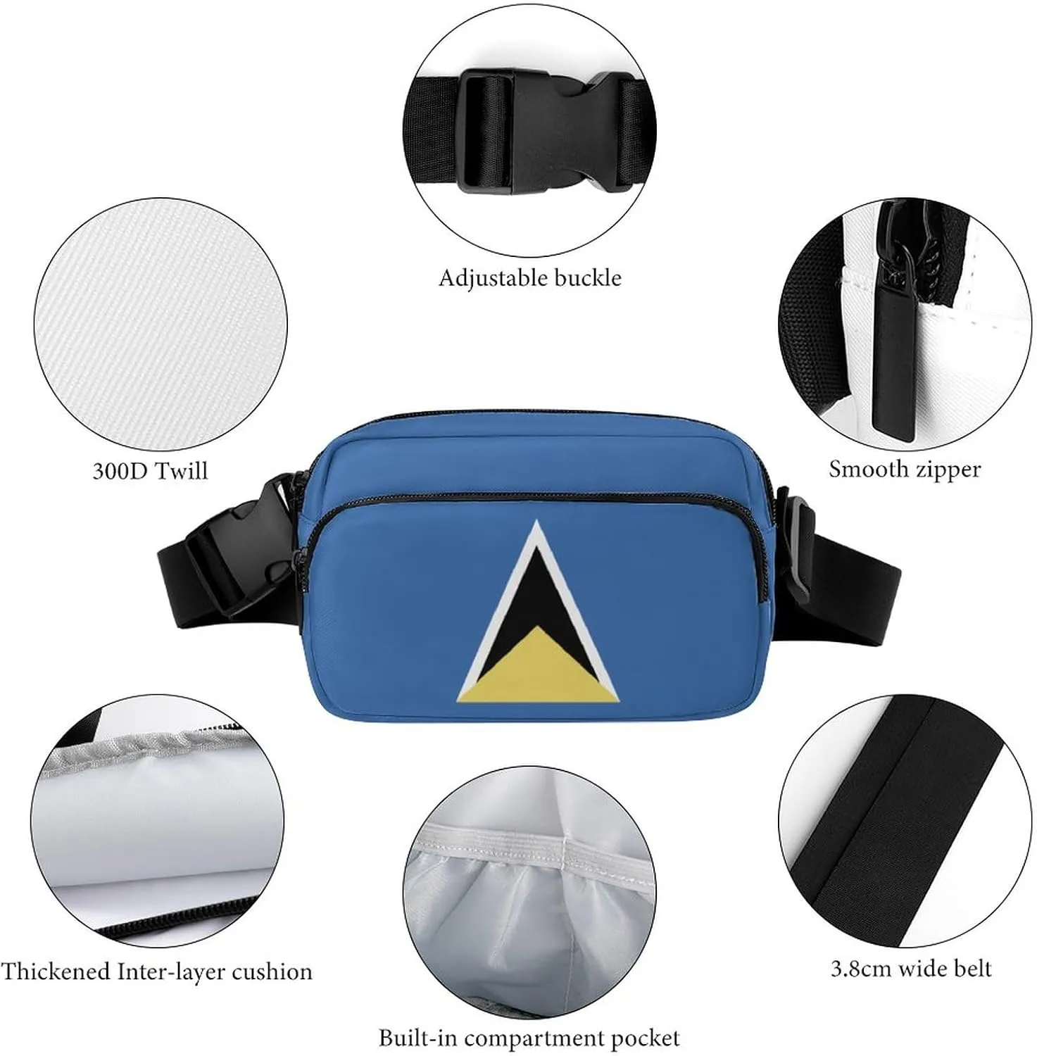 Saint Lucia Flag Unisex Mini Belt Bag with Adjustable Strap Small Fanny Pack Crossbody Chest Bag