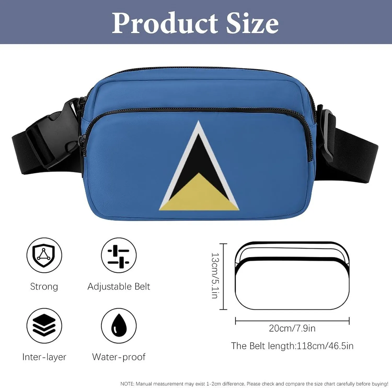 Saint Lucia Flag Unisex Mini Belt Bag with Adjustable Strap Small Fanny Pack Crossbody Chest Bag