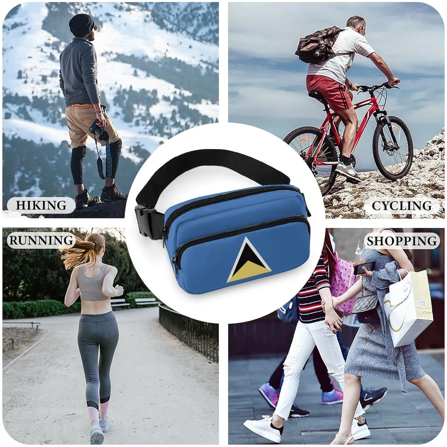 Saint Lucia Flag Unisex Mini Belt Bag with Adjustable Strap Small Fanny Pack Crossbody Chest Bag