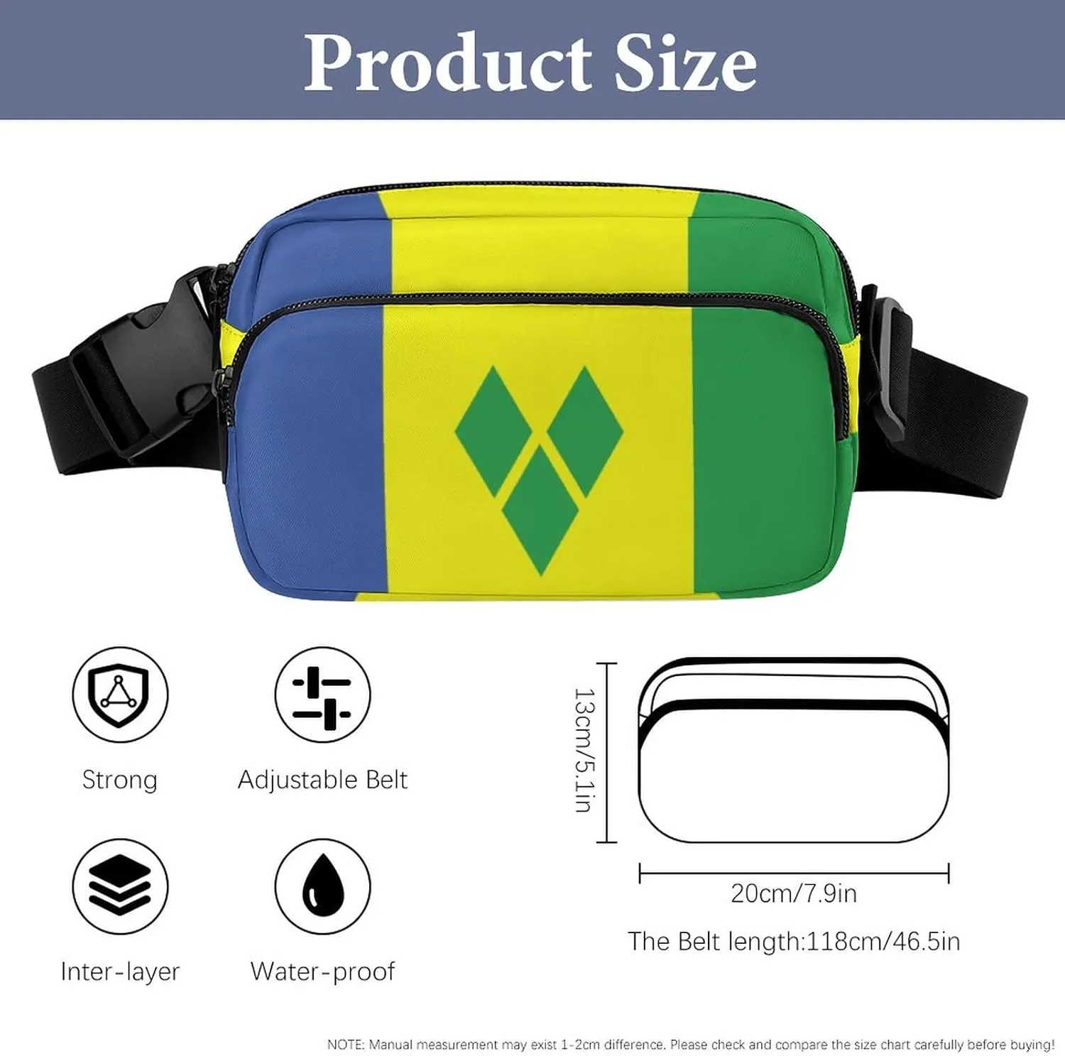 Saint Vincent And The Grenadines Flag Unisex Mini Belt Bag with Adjustable Strap Small Fanny Pack Crossbody Chest Bag