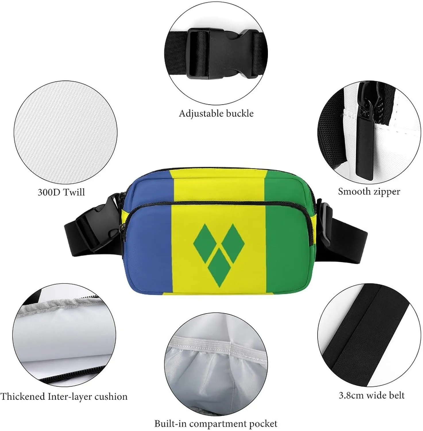 Saint Vincent And The Grenadines Flag Unisex Mini Belt Bag with Adjustable Strap Small Fanny Pack Crossbody Chest Bag
