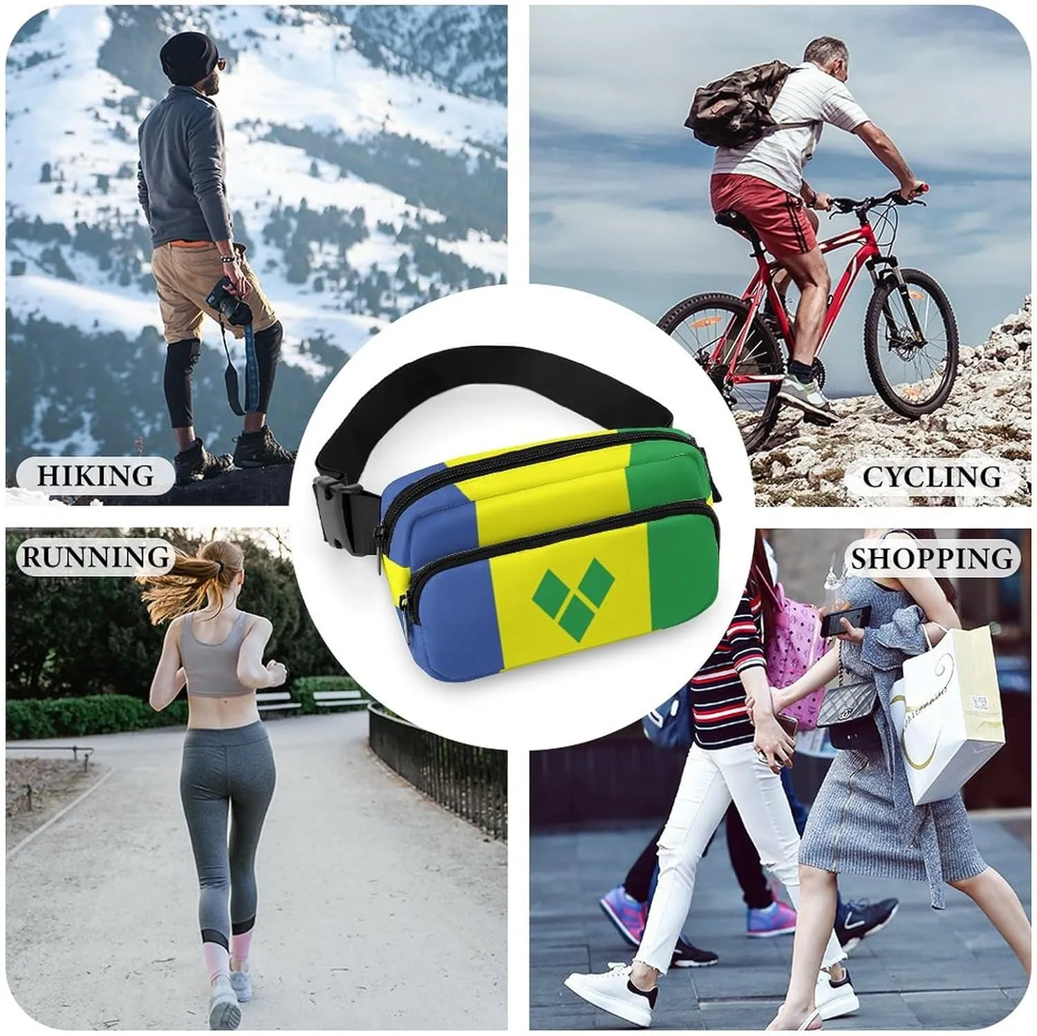 Saint Vincent And The Grenadines Flag Unisex Mini Belt Bag with Adjustable Strap Small Fanny Pack Crossbody Chest Bag