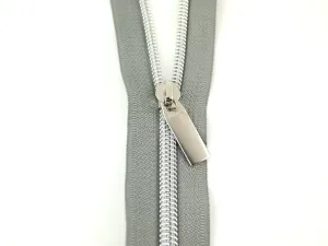 Sallie Tomato Zipper - 3 Yds with 9 Pulls - Grey Tape/Nickel